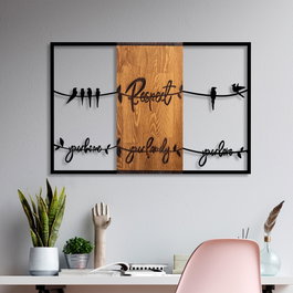 Wallity Respect Your Home Your Family Your Love 1 - Escultura de Pared de Madera en Nogal y Negro